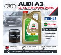 AUDI A3 8V 1.0 1.2 1.4 TFSI e-tron MAHLE Oil Kit Castrol EDGE 5W30 LL 5L OC977/1