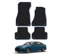 Audi A4 (2016+) Car Mats Accessories Tailored Fit Carpet Floor Mats Non Slip Blue Trim Full Coverage Compatible Accessory Granulated Backing Front Rear Set Anti Slip Hand-Finished Clips