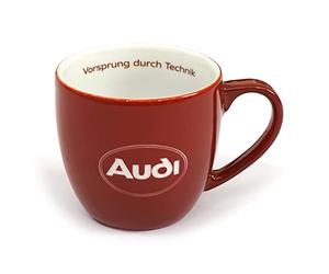 Audi A8-8053 Porcelain Coffee Mug with German Text Vorsprung durch Technik (Projection Through Technics) Oval Logo Red