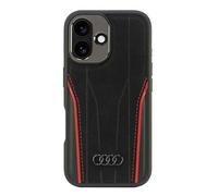 Audi AU-TPUPCMIP16-R8/D3-RD Real Leather Case for iPhone 16 6.1 Inches Black/Red