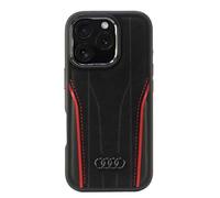Audi AU-TPUPCMIP16P-R8/D3-RD Real Leather Case for iPhone 16 Pro 6.3 Inches Black/Red