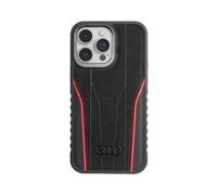Audi genuine leather MagSafe Case, black/red - iPhone 15 Pro Max