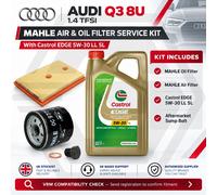 Audi Q3 8U 1.4 TFSI MAHLE Air Oil Filter Service Kit Castrol EDGE 5W30 LL 5L