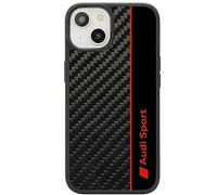 Audi Sport Mobile Phone Case - Compatible with iPhone 14 - Shock-Absorbing Case with Carbon - with Precise Cut-Outs for Camera, Ports & Buttons - Black with Red Details