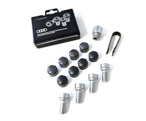 Audi Wheel Lock Bolts M14 x 1.5 x 27, 4 Pieces, Aluminium, Black Finish, Right Hand Thread, Coarse Pitch, Original Audi Accessory
