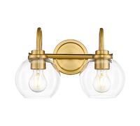 Audickic AD-22280-2W-GD 2 Light Brushed Gold Champagne Bronze Vanity Lamp with Clear Glass Shade, Brass Bathroom Light Over Mirror for Powder Room, Bathtub