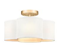 Audickic Gold Semi Flush Mount Ceiling Lights, 14" 4-Light Ceiling Light Fixtures with Fabric Shade in Quatrefoil Shape, Farmhouse Brass Drum Lighting for Kitchen Hallway Bedroom, AD-22007-4SF-GD