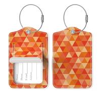 Audimi 2 Pcs Luggage Tags,Suitcase Tags with Privacy Protection Stainless Steel Loop and Address Card for Women Men Girls Travel Bag Suitcase,Orange Triangles