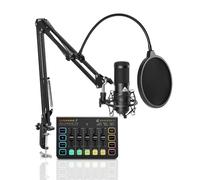 Audio Array Streaming Bundle Kit | USB Condenser Mic & RGB Sound Card with Phantom Power, Voice Effects, Real-Time Monitoring | for Podcasting, Gaming, YouTube & Live Streaming - GB-05