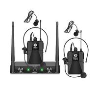 Audio AU200 Pro UHF 2 Channel Wireless Microphone System with Cordless Handheld Lavalier Headset Mics, Metal Receiver, Ideal for Karaoke Church Party (2 Bodypack)