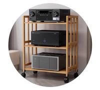 Audio Cabinet Bamboo Rack AV Shelf with Roller - 3/4/5-Tier for Audio Video Components