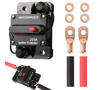 Audio Circuit Breaker，12V-48V DC Fuse Holder，Reset Fuse Inverter with Wire Lugs Copper Washer Washer and Heat Shrink tubing,for Automotive Marine Boat Audio System Current Overload Protection (200AMP)