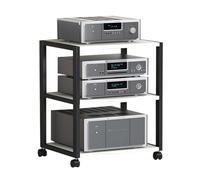 Audio Component Rack on Wheels, Adjustable Hi-Fi Equipment Tower with Glass Door, Rolling Stand for Home Theater AV Stereo Amp Turntable, Black