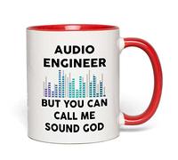 audio engineer 2Tone Red Mug 11oz - Sound God - Sound Technician Mixer Musician Arranger Composer DJ Music Producer Studio Guy Audio Tech