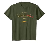 Audio Engineer Retro VU Meter Hi-Fi Vintage Stereo Music T-Shirt, Youth, Olive Green, Medium