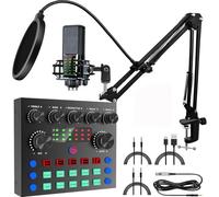 Audio Interface Podcast Equipment Bundle, focombance All-in-One DJ Mixer Audio Streaming Podcast Microphone Studio Condenser Mic Kit Gaming PC Phone Karaoke Recording Card Sound Live Voice Changer