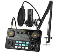 Audio Interface with DJ Mixer and Sound Card, MAONO Maonocaster Lite Portable ALL-IN-ONE Podcast Production Studio with 25mm Large Diaphragm Microphone for Live Streaming, PC, Recording (AU-AM200-S6)