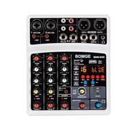 Audio Mixer, 4 channel 16 DSP Echo dj sound mixer interface mixing console with MP3 USB Bluetooth Stereo recording(Bianco)