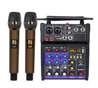 Audio Mixer 4 Channel DJ Mixer with Dual Wireless Microphone Sound Board Console MP3 Bluetooth 48V Phantom Power USB Interface for Home Karaoke Studio Recording