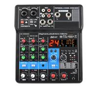 Audio Mixer, 4 Channel Sound Mixer Bluetooth-Function 24 DSP Effects USB Computer Record Play Live Broaast Mixing Console for Studio Karaoke