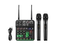 Audio Mixer 4 Channel With 2 Wireless Microphone Soundcard USB Delay Repaeat Effect Sound Mixing Console PC Recording
