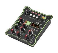 Audio Mixer, 5-Channel Compact Audio Mixer Sound Mixing Console 48V Phantom Power USB Audio Interface LED Display Built-in Reverb Effect BT Function for DJ Recording Live Broadcast Karaoke