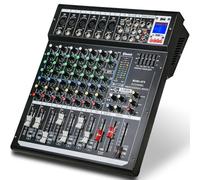 Audio Mixer Channel, Sounds Mixer for Streaming. Professional DJ Board Console 8-Channel Mic, Usb Audio Interface and 48V Phantom Power Mixer, DJ Studio Sound Board with FX Reverb Delay Effect.