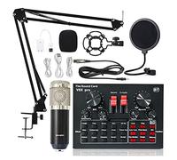 Audio Mixer Condenser Microphone Bundle, Mic Kit with Live Sound Card, Adjustable Mic Suspension Scissor Arm, Audio Interface DJ Mixer Professional Sound c