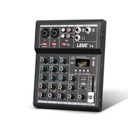 Audio Mixer, F4 Mixing Console Interface Bluetooth USB Record PC 48V Phantom Power Delay Repaeat Effect 4 Channels DJ Sound Mixer(Silver)