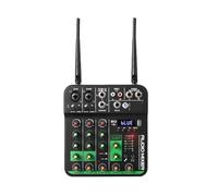 Audio Mixer, New DJ Console UHF Mixer With SoundCard Wireless Microphone 5V Bluetooth 5.0 For Live Streaming Performance