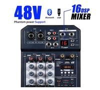 Audio Mixer, T4 Portable Sound Card Mixing Console Mixer Built-in 48V Phantom Power Supports MP3 Player BT DJ Live Party Mixer(T4)