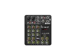 Audio Mixer, V4 4 Channel Mixer DJ Console Protable 48V Phantom Power USB DJ Console With Sound Card For PC Recording Singing(V4 Black Type)