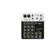 Audio Mixer, V4 4 Channel Mixer DJ Console Protable 48V Phantom Power USB DJ Console With Sound Card For PC Recording Singing(V4 White Type)