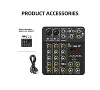 Audio Mixer, V4 DJ Mixer Console 4 Channel Mixer Protable 48V Phantom Power USB With Sound Card For PC Recording Singing(V4 Black Type)