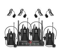 Audio Pro UHF 4-Channel Wireless Mic System, Cordless Lavalier & Headset Mics, Metal Receiver, Perfect for Karaoke, Church, Parties (4 Bodypacks B)