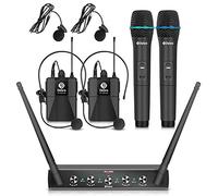 Audio Pro UHF 4-Channel Wireless Mic System, Handheld, Lavalier & Headset, Metal Receiver for Karaoke, Church, Party (Set B with 2 Handheld & 2 Bodypack)