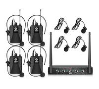 Audio Pro UHF 4-Channel Wireless Microphone System, Cordless Handheld, Lavalier & Headset Mics, Metal Receiver for Karaoke, Church, Party (4 Bodypacks A)