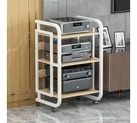 Audio Rack Gaming Shelf DVD Shelf AV Media Stand Corner Shelf with Storage Shelves and Universal Wheel Record Player Stand for Living Room Gaming Room Music Studio Recording Room.(White,50x4
