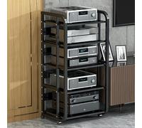 Audio Rack Gaming Shelf DVD Shelf AV Media Stand Corner Shelf with Storage Shelves and Universal Wheel Record Player Stand for Living Room Gaming Room Music Studio Recording Room.(Black,50.1