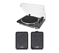 Audio Technica AT-LP70XBT Fully Automatic Bluetooth Wireless Turntable and Ruark MR1 MK3 Active Bluetooth Speakers with Built-in MM Phono Preamp Black