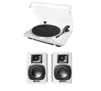 Audio Technica AT-LP70XBT Fully Automatic Bluetooth Wireless Turntable with AT-SP3X Powered Bookshelf Speakers HiFi Package White