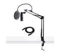Audio-Technica AT2020 Condenser Studio Microphone with Knox Studio Stand, Pop Filter and XLR Cable Bundle (4 Items)