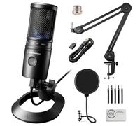 Audio-Technica AT2020USB-X Cardioid Condenser USB Microphone with Microphone Arm + Wind Screen Pop Filter + Cleaning Cloth (4 Items)