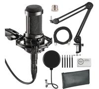Audio-Technica AT2035 Cardioid Condenser Microphone for Content Creators, Streamers, Podcasters and Musicians Bundled with XLR Cable + Pop Filter + Microphone Arm (4 Items)