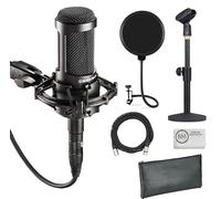 Audio-Technica AT2035 Cardioid Condenser Microphone for Content Creators, Streamers, Podcasters and Musicians Bundled with XLR Cable + Pop Filter + Desktop Mic Stand (4 Items)