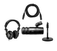 Audio-Technica AT2040 Hypercardioid Front-Address Dynamic Podcast Microphone Bundle with H&A Tabletop Microphone Stand & Studio Monitor Headphones