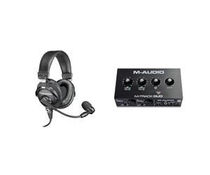 Audio-Technica BPHS1 Broadcast Series Broadcast Stereo Headset Black & M-Audio M-Track Duo - USB Audio Interface for Recording, Streaming and Podcasting with Dual XLR