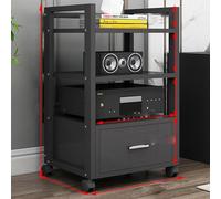 Audio-Video Media Stand,3 Tier/4 Tier/5 Tier Stereo Rack with Drawer and Wheels,Movable Home Stereo,Hifi Rack Audio Component Cabinet,for Entertainment Stereo Components,for Home Theater(Deep Black,60