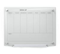 Audio-Visual Direct Magnetic Dry Erase Glass Weekly Calendar Whiteboard Set 60x45cm with Magnets, Mounting Hardware and Marker Tray