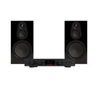 Audiolab 7000A Amplifier and Monitor Audio Silver 100 8G Speakers Hi-Fi Bundle Gloss Black